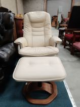 Cream Leather Swivel Easy chair with matching footstool