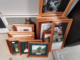 2 x pine framed mirrors and framed pictures