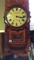19th Century marquetry inlaid Walnut drop dial wall clock