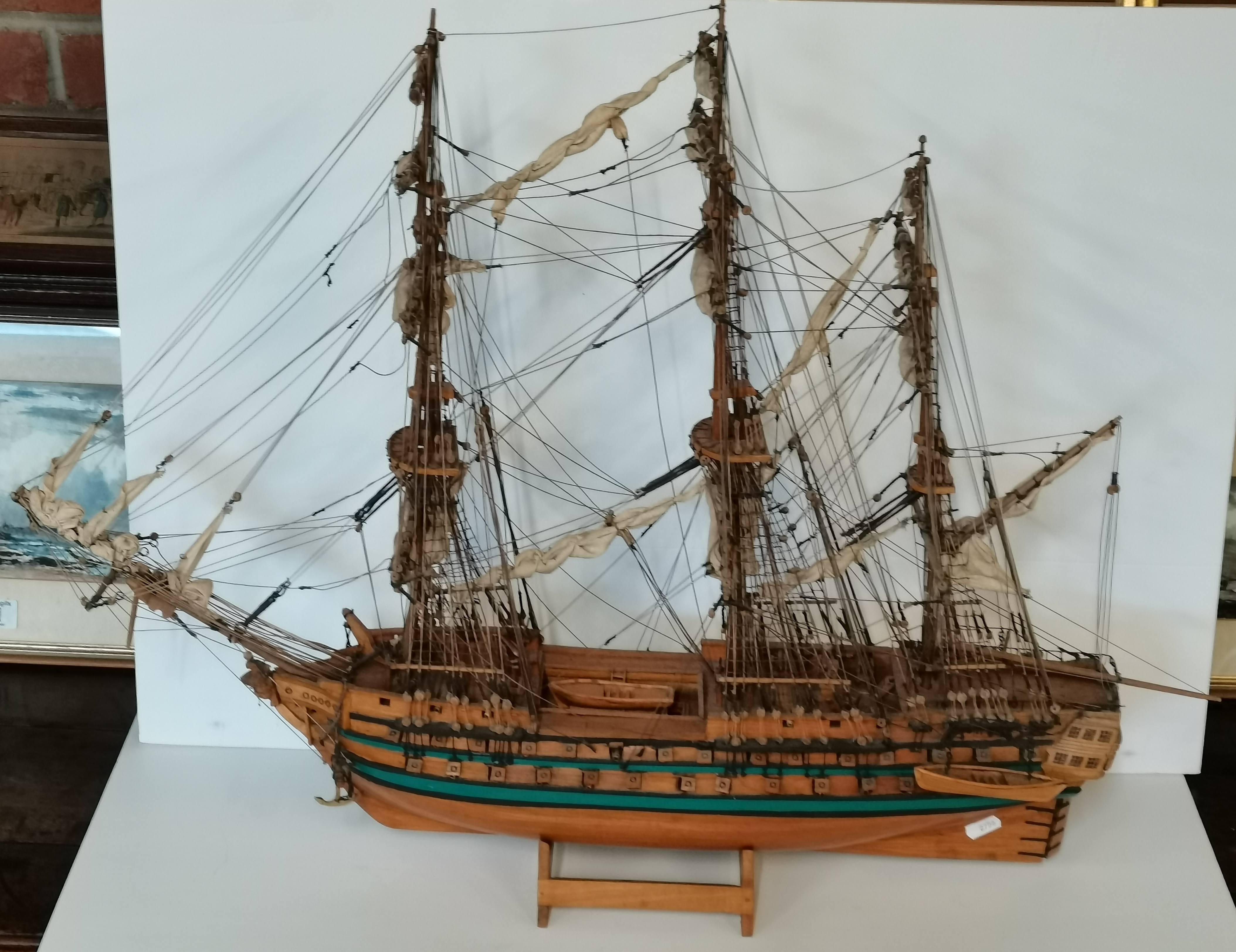 A wooden model battleship