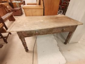 Antique Rustic Pine table with 2 drawers under