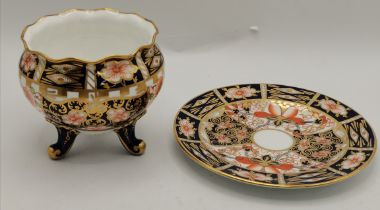 A Crown Derby 12cm saucer and 8cm high pot