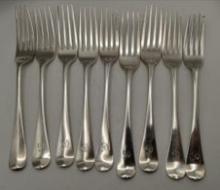 A set of eight George III silver table forks