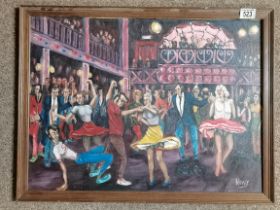 Oil on board Titled 'Rock and Roll Night' signed Newy