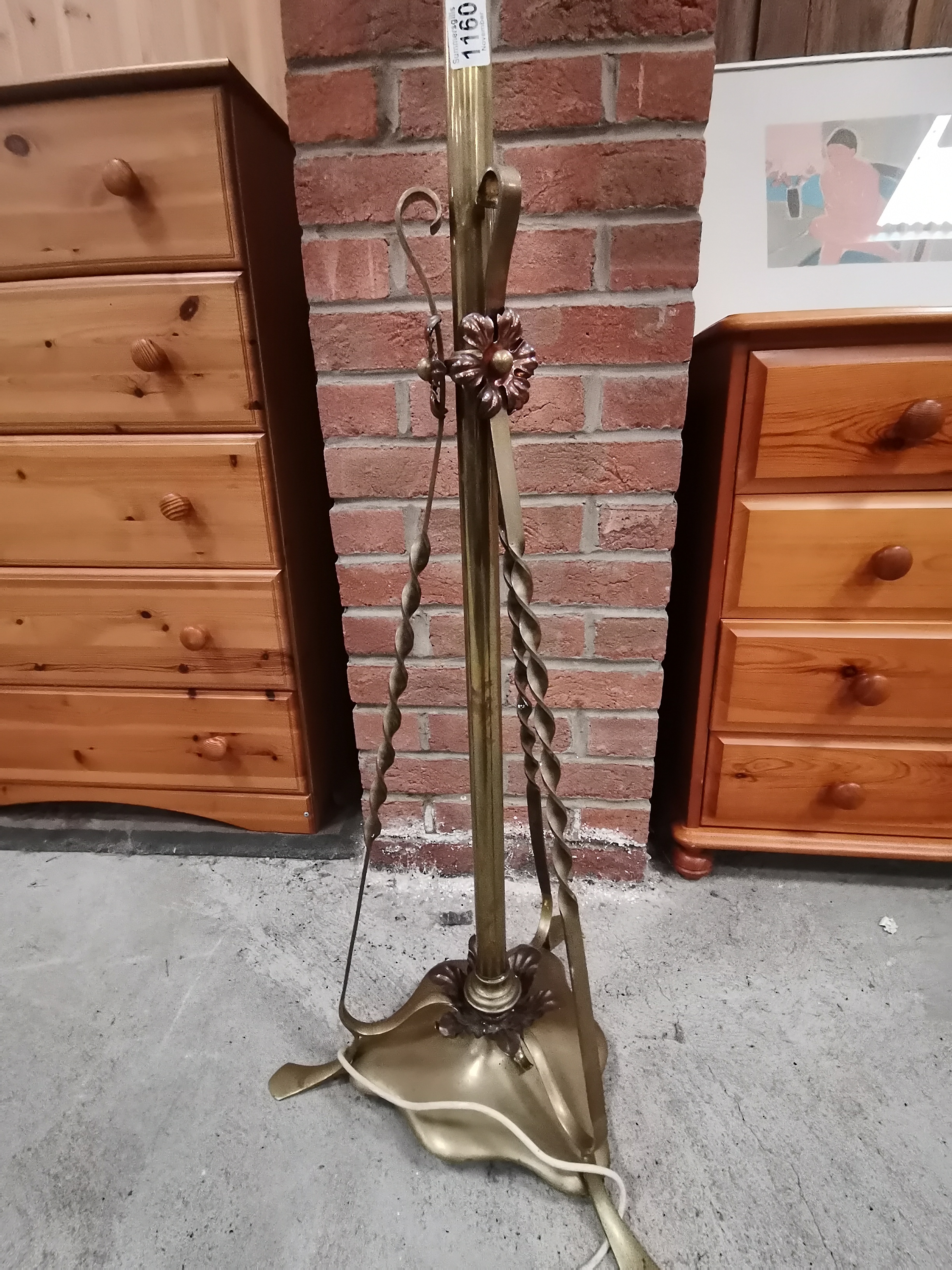 Antique Brass Standard Lamp with cream shade - Image 2 of 2