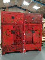 X2 reproduction Chinese Red Lacquer decorated wardrobes