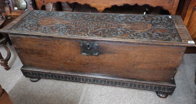 An antique oak mule chest / coffer