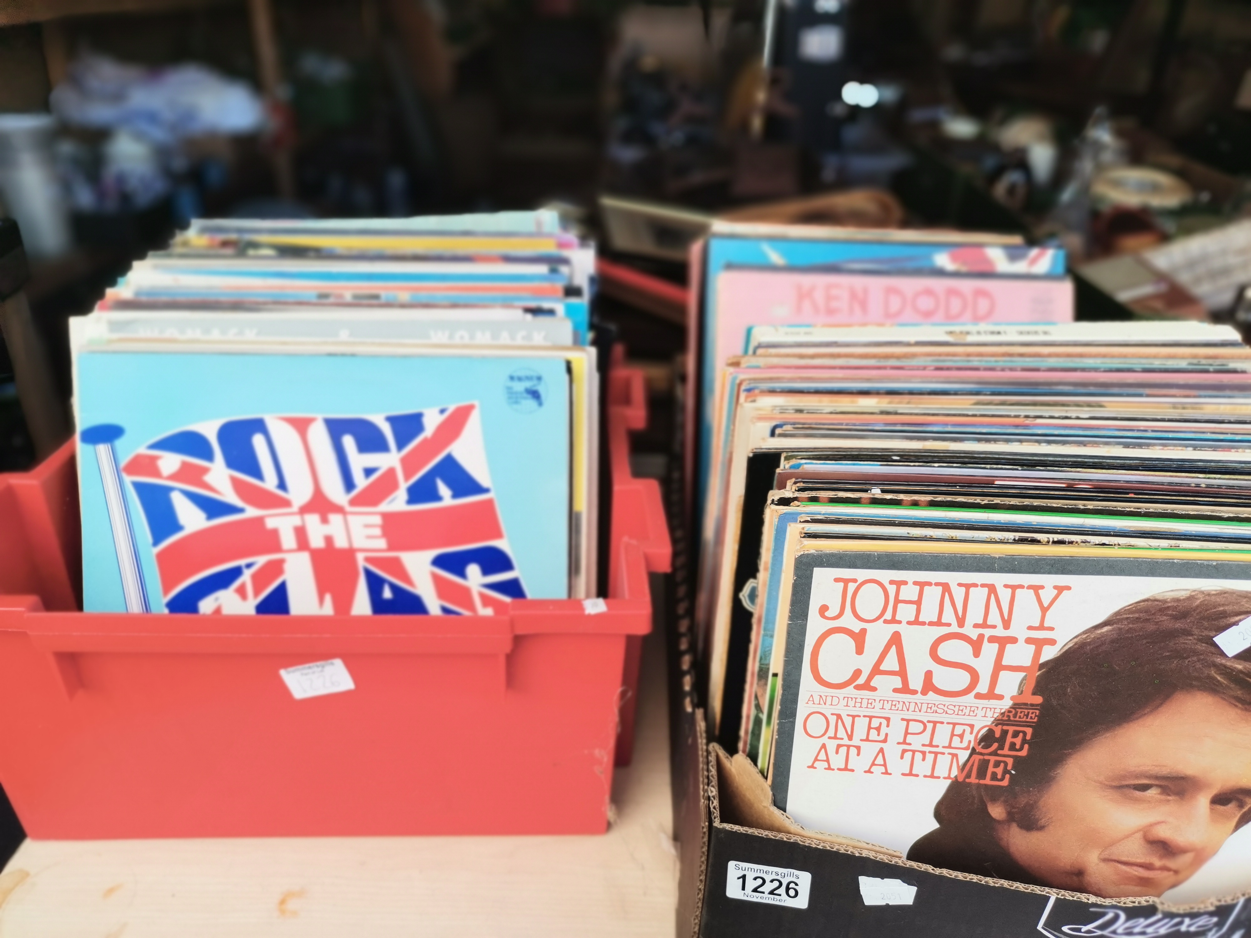2 x Boxes of 12" LP records incl Johnny Cash, The Seekers, Ken Dodd, etc