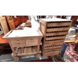 A pine vintage apple press and teak bbq trolley