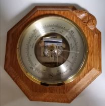 Robert Thompson, a Mouseman oak-mounted barometer