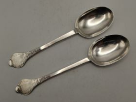 A pair of provincial silver trefid spoons, mid-17th Century