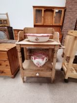 Antique Pine washstand with bowl and Jug