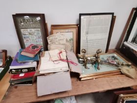 Collection of vintage items - Antique documents, framed cigarette cards embroidered pictures,