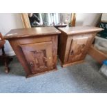 A near pair of Antique oak carved cupboards, Swedish