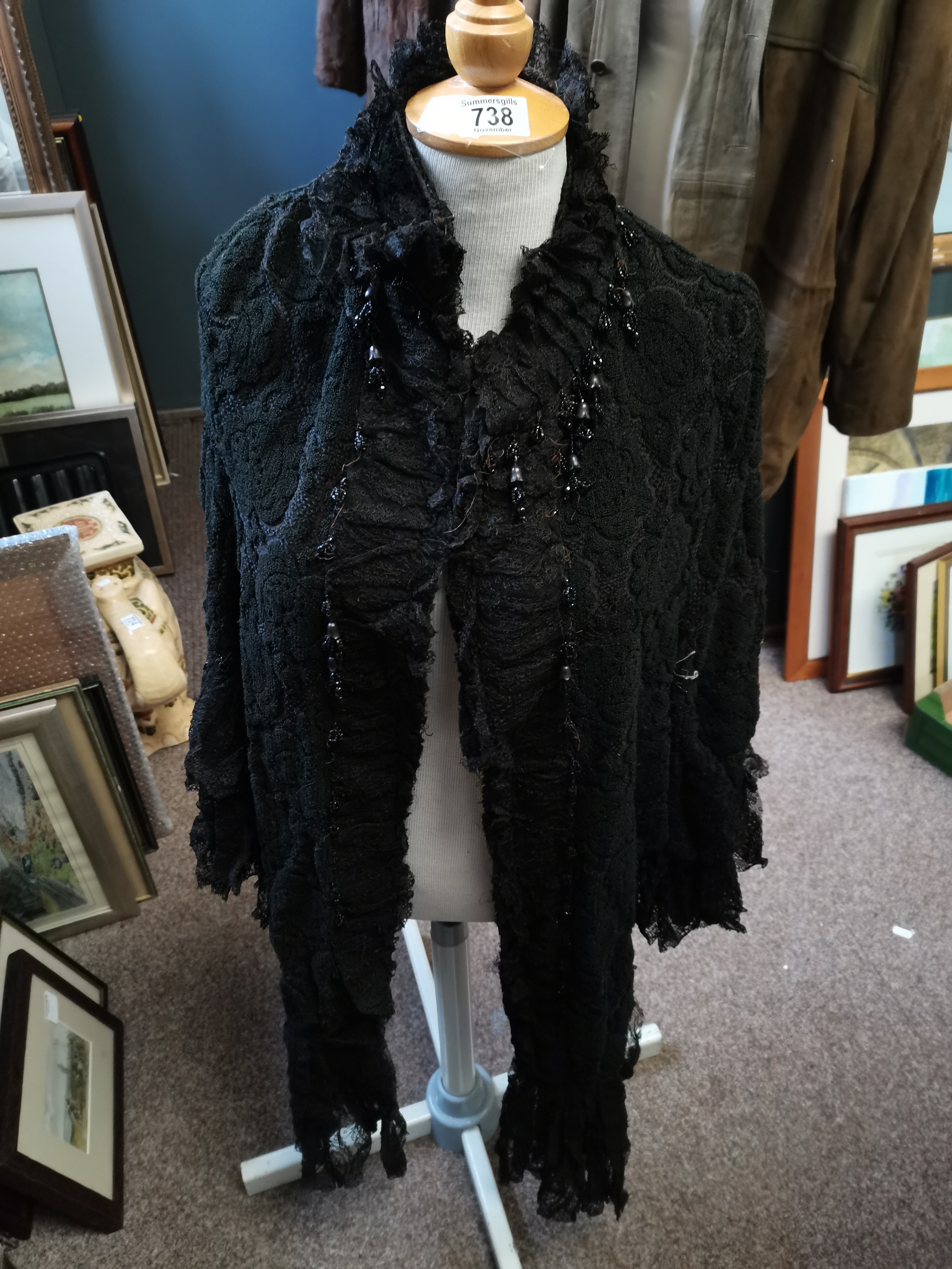 Ladies Black Victorian lace Cape Mantle