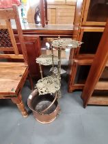 Brass 3 stand pot stand plus Copper coal bucket