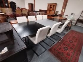 A set of 6 Scandinavian designer dining chairs and table "Made in Denmark" under table