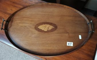 An Edwardian inlaid mahogany twin-handled tray