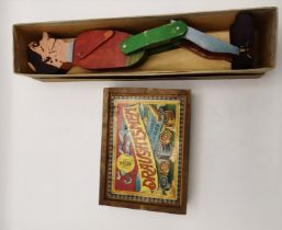 "Mr Jolly Boy" vintage wooden toy figure with instructions and draughts game in box