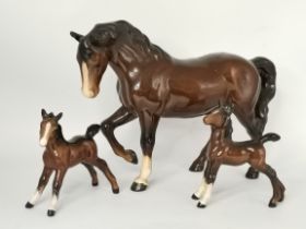 Bay Beswick Horse and 2 foals