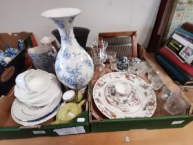 2 x boxes misc. items incl antique glasses, shelley tea cups, saucers, plates, vintage jugs etc