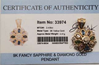 9ct Fancy Sapphire & Diamond Gold Pendant