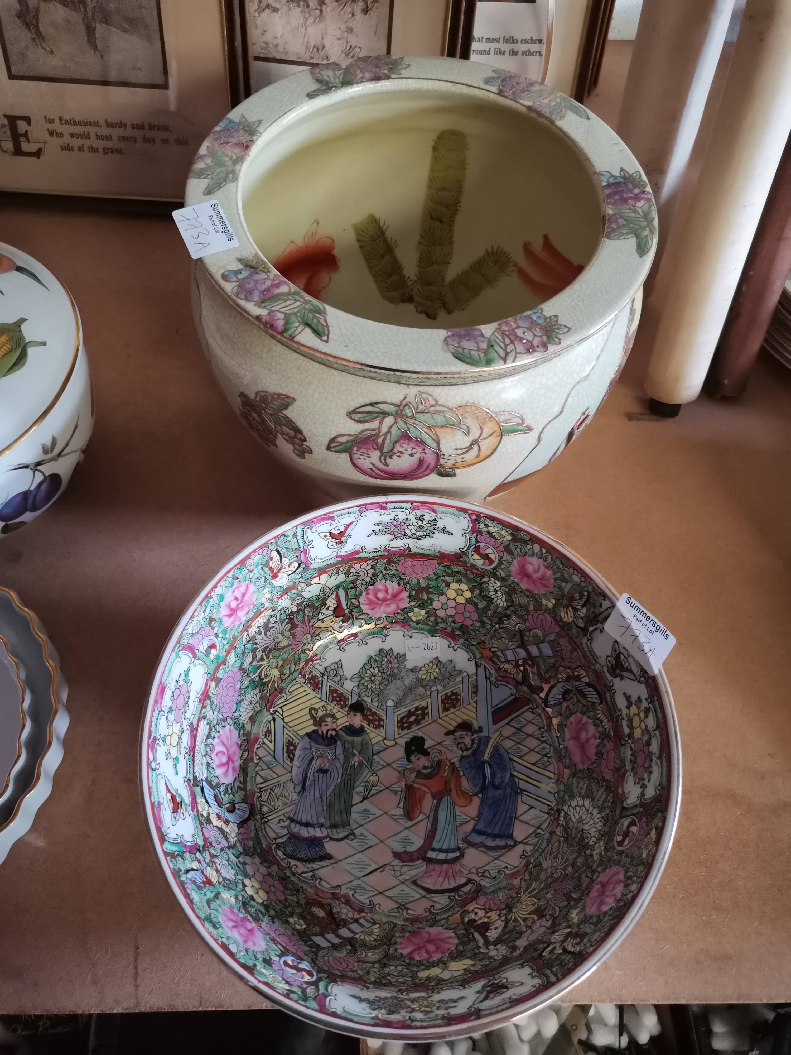 A Large Oriental Planter and a 6 Character Marked Chinese Bowl