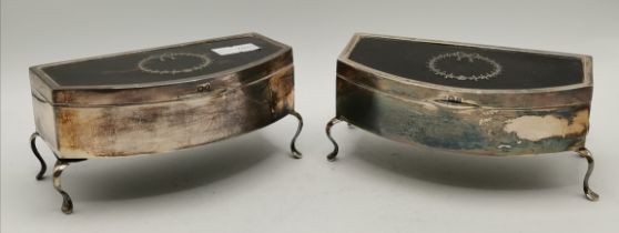 A pair of George V silver and tortoiseshell dressing table boxes