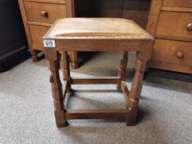 Robert Thompson, a Mouseman oak leather-topped dressing table stool