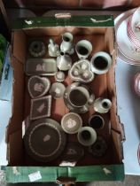 Box of over 20 Wedgwood Sage Green Jasperware items