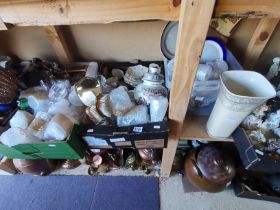 3 x boxes Misc. items incl cut glass Brandy glasses, cream vase, dressing table set,