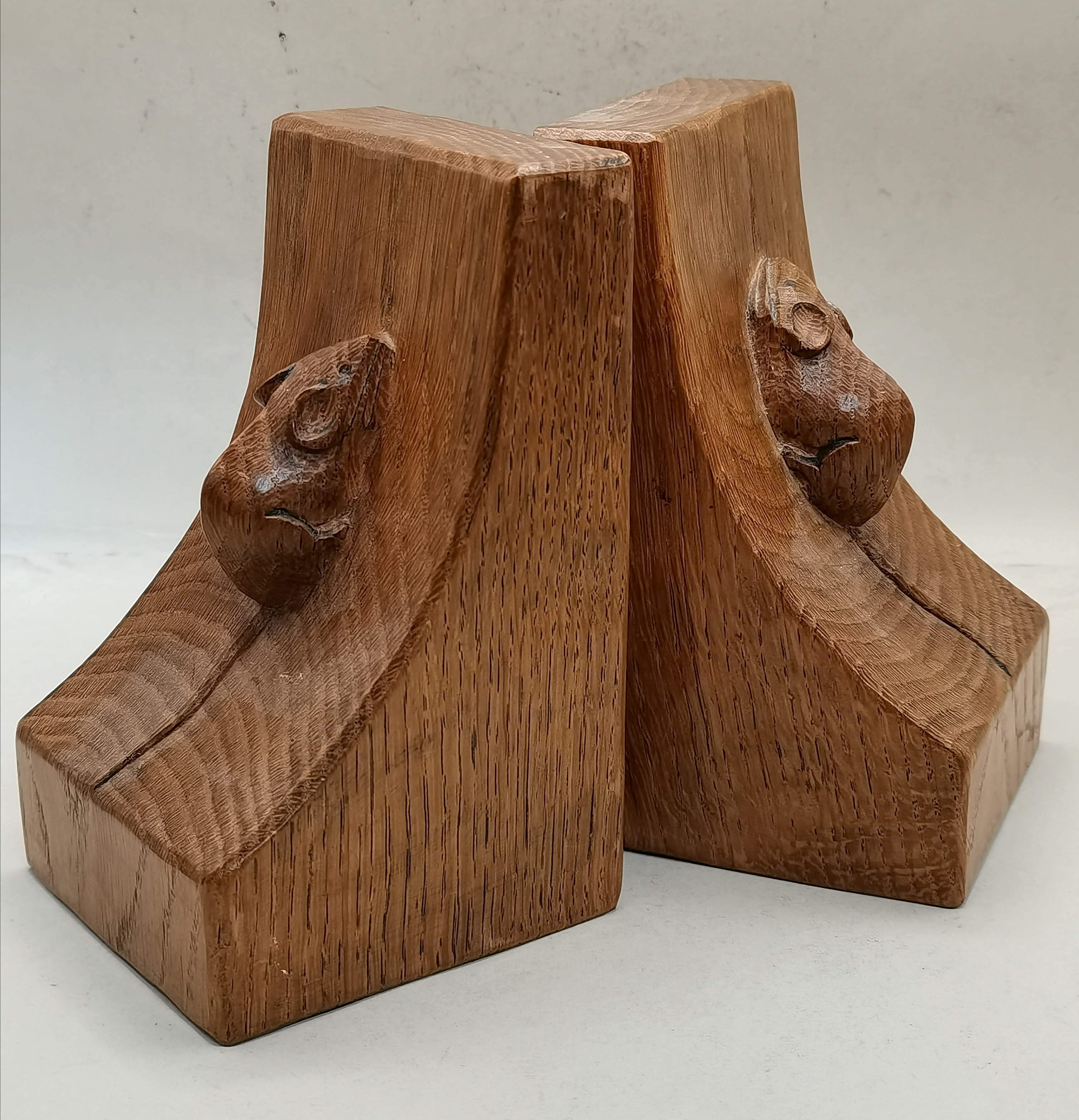 Robert Thompson, a pair of Mouseman oak book ends