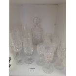 Cut glass decanter plus champagen flutes and sherry glasses
