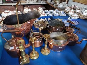 A Quantity Of Copperware to include Kettles and a Coal Scuttle