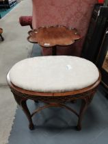 Mahogany Clover leaf Wine table plus Antique carved dressing table stool