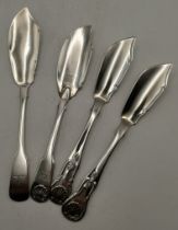 Four assorted silver fish knives, George III and later