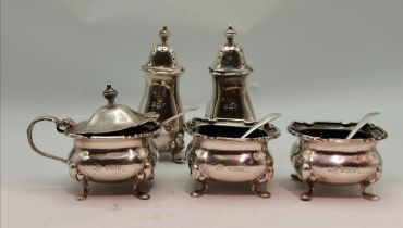 An Elizabeth II silver five-piece cruet set