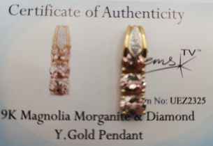 9k Magnolia Morganite & Diamond Yellow Gold Pendant.