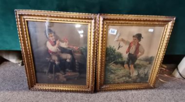 x2 Antique framed pictures of Boy with crayfish