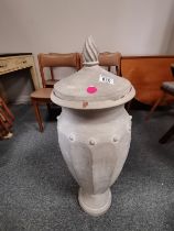 Painted terracotta lidded garden urn