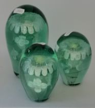 3 x Antique Green Glass dump paperwights