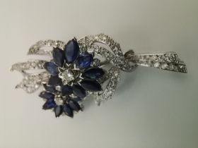 Mid twentieth century Sapphire & Diamond spray brooch set in platinum