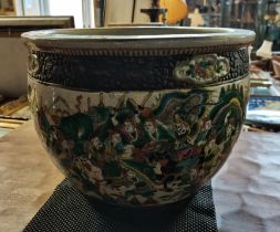 A Chinese large porcelain famille vert jardinière / fish bowl