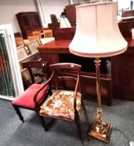 2 x Antique chairs plus a brass standard lamp