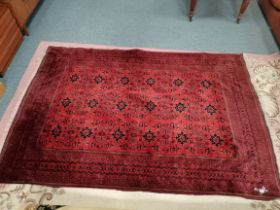 A mostly red and blue silk rug 2.9m x 2m
