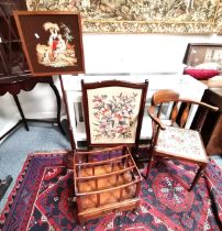 2 x Antique fire screens a Canterbury and a corner chair
