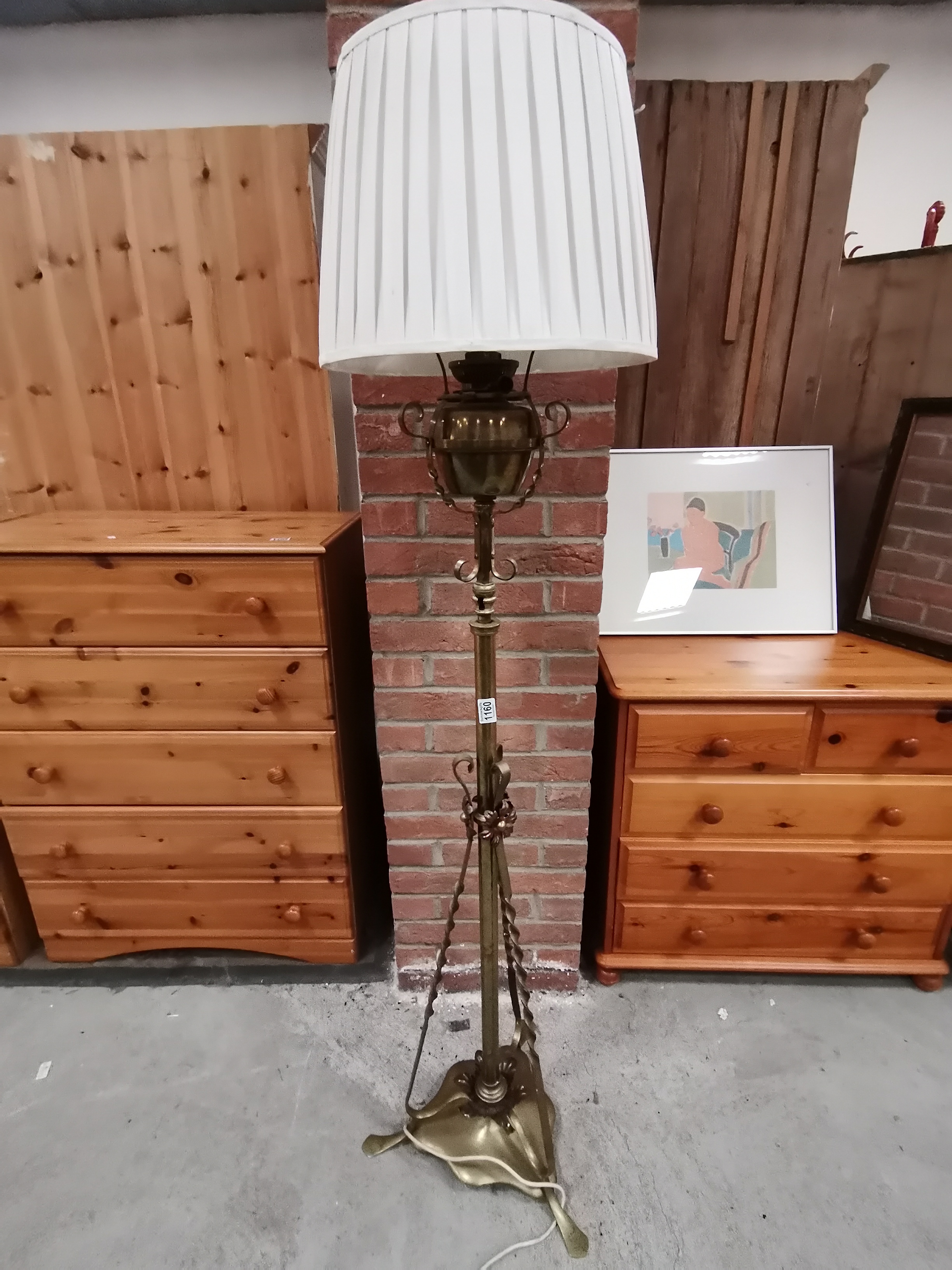 Antique Brass Standard Lamp with cream shade