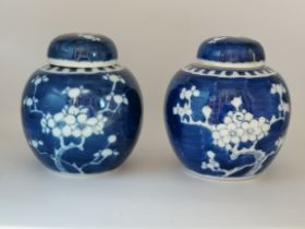 x2 Lidded Blue and White Chinese Ginger Jars