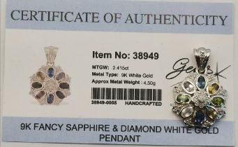 9ct White Gold Sapphire and Diamond Pendant