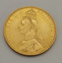 A Victoria quintuple sovereign, or Five Pound coin, 1887